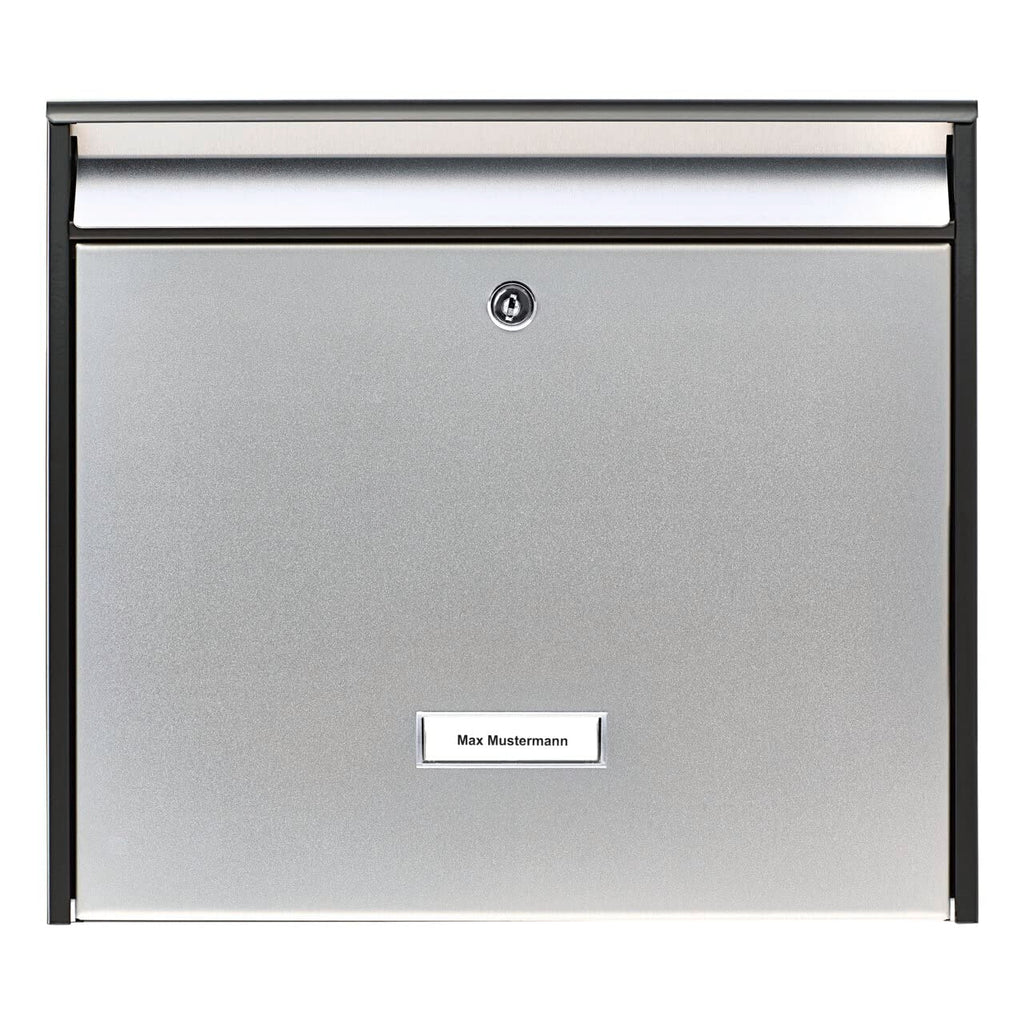 Burg-Wächter Briefkasten Edelstahl mit Namensschild, A4 Einwurf-Format, Verzinktes Stahlgehäuse anthrazit beschichtet mit Edelstahl Tür, Oxford-Set 6877 B+S, Mattschwarz
