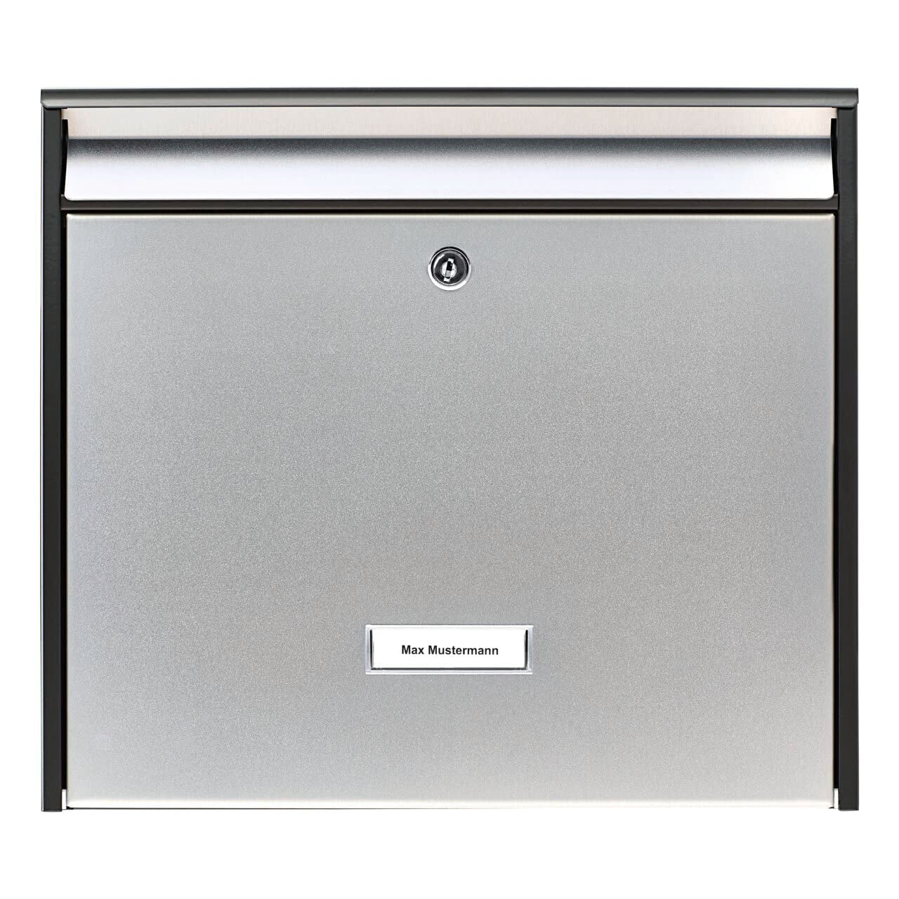 Burg-Wächter Briefkasten Edelstahl mit Namensschild, A4 Einwurf-Format, Verzinktes Stahlgehäuse anthrazit beschichtet mit Edelstahl Tür, Oxford-Set 6877 B+S, Mattschwarz