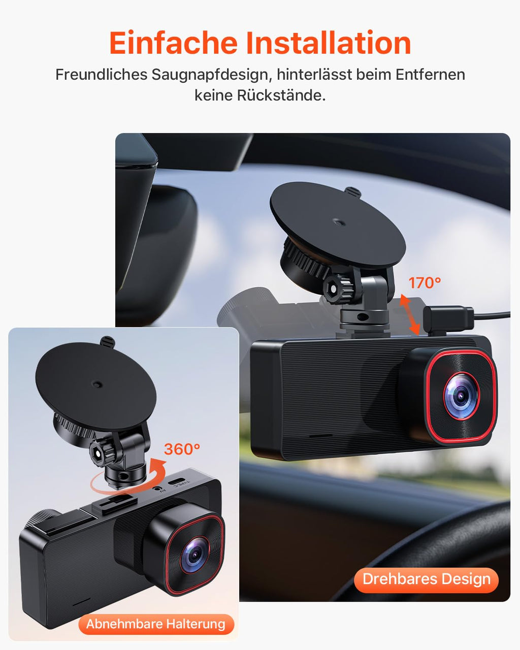 Bestsee 2.5K Dashcam Auto Vorne Hinten und Innen, 2,35" IPS-Bildschirm Dashcam Auto, mit 64GB SD-Karte, 24H Parküberwachung, WDR Nachtsicht, G-Sensor, Loop-Aufnahme, Sichtwinkel（170°+150°+150°）