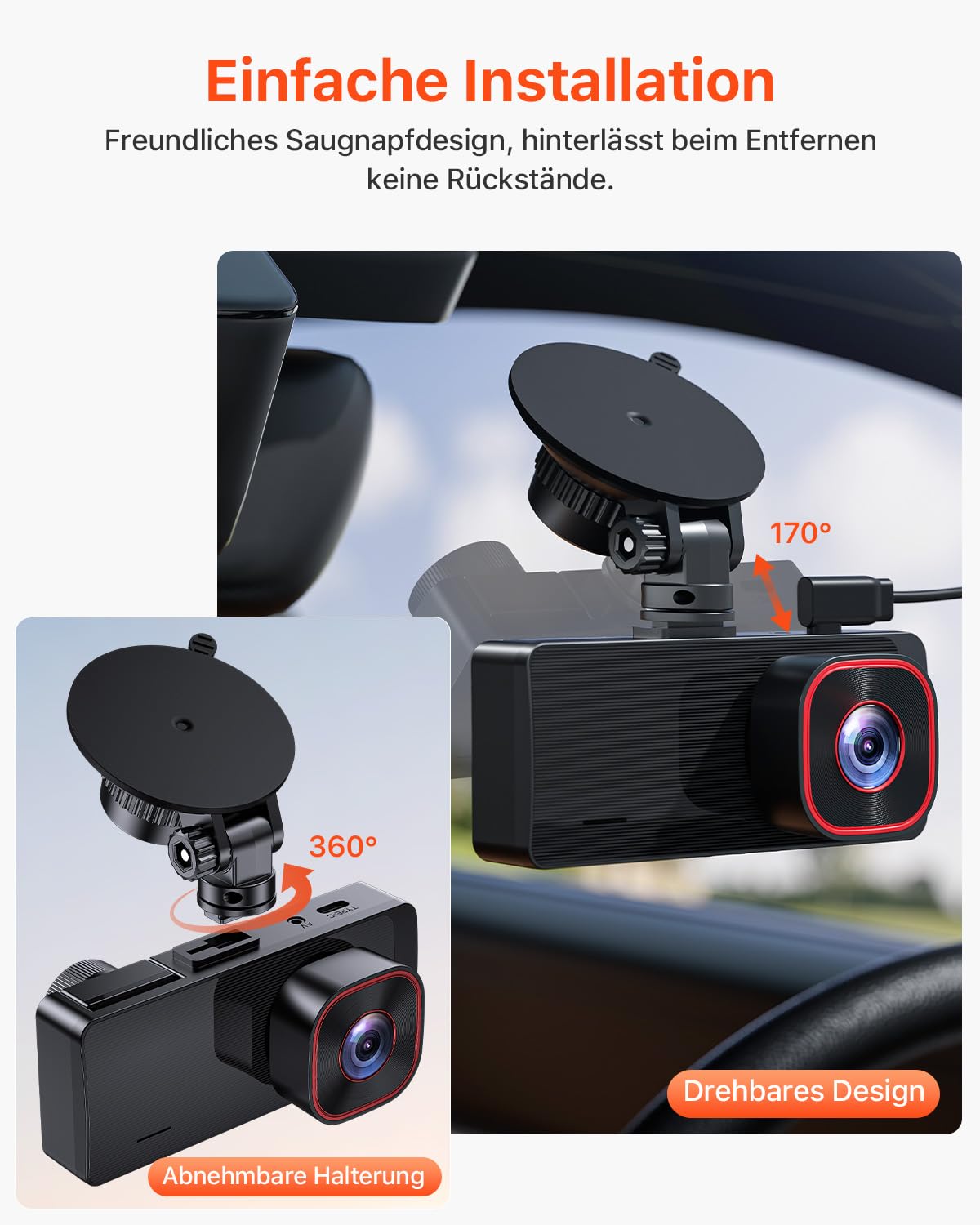 Bestsee 2.5K Dashcam Auto Vorne Hinten und Innen, 2,35" IPS-Bildschirm Dashcam Auto, mit 64GB SD-Karte, 24H Parküberwachung, WDR Nachtsicht, G-Sensor, Loop-Aufnahme, Sichtwinkel（170°+150°+150°）