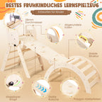 Woodure 7-in-1 Montessori Klettergerüst Indoor Set, Verformbares Kletterdreieck mit Rutsche & Kletterbogen, Hölzernes Pikler Dreieck zum Baby Klettern, Klettergerüst Montessori Spielzeug ab 1-6 Jahre