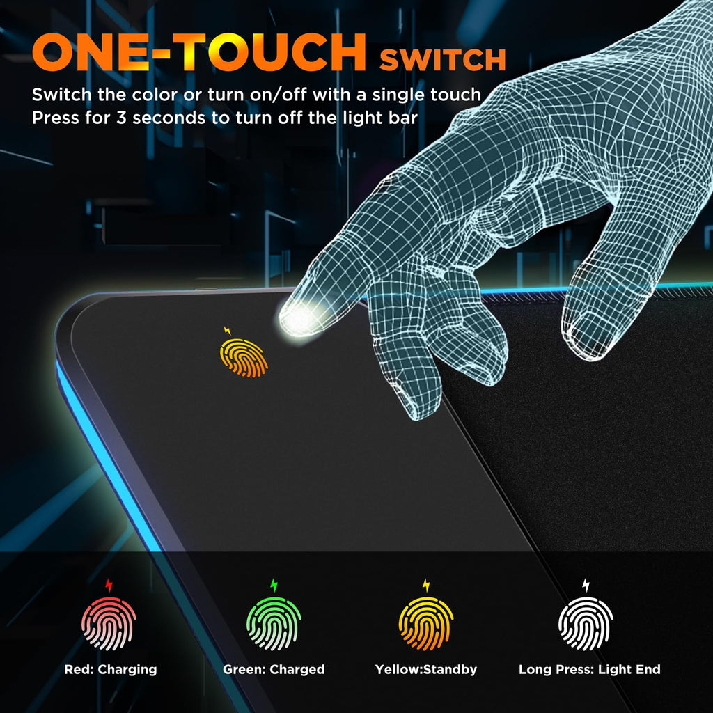 Gimars Upgrade Gaming Mauspad RGB, 15W Kabelloser Schnellladung, 800x300x5mm, Mousepad XXL mit 10 Farben LED-Licht, Groß LED Mouse Pad Gaming Zubehör mit Glatter Oberfläche, Rutschfester Gummifuß