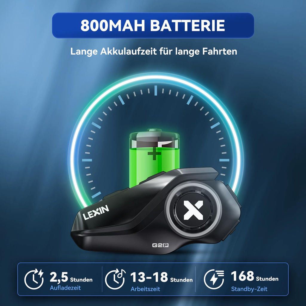 LEXIN G2P Motorrad Bluetooth Headset, Helm Kommunikationssystem für 2 bis zu 6 Personen in Reichweite von 1000m, IP67 Wasserdicht Freisprecheinrichtung mit FM Radio, Doppelpack