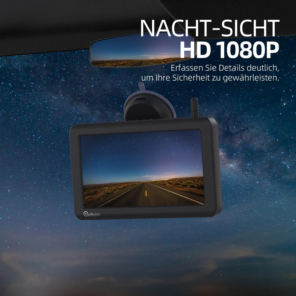 eRapta Magnetisch Solar Rückfahrkamera Kabellos mit 7" 1080P Monitor: 9600mAh Akku 1 Mins DIY Installation & Dual-Split Funk Rückfahrkamera, IP69K Wasserdicht Rückfahrkameras für Auto, LKW, Van, RV