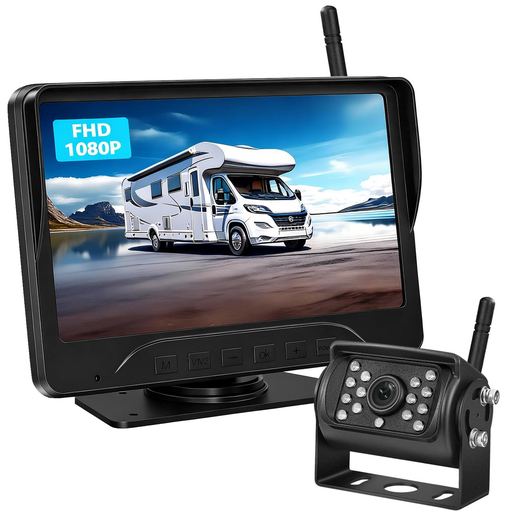 Digitales Rückfahrkamera Set VASTEND 7'' Rückfahrkamera Funk Kabellos mit 14 Infrarot LEDs, IP69 Wasserdicht LKW Kamera Kabellos, Klares Bild für Transporter, Wohnmobile, Wohnwagen, Camper(VE-7C)