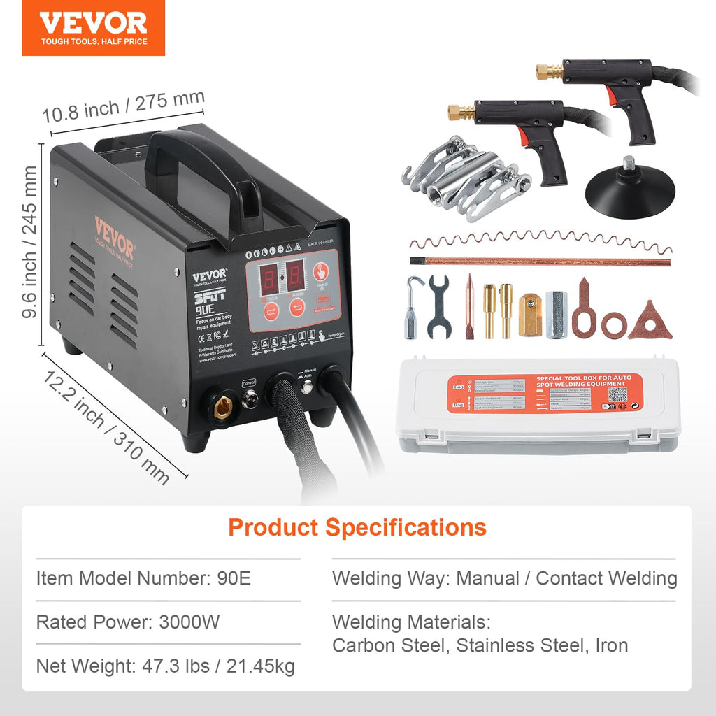 VEVOR Ausbeulspotter, 3kW, Dellenreparaturset mit 2 Schweißpistolen, automatisches/manuelles Schweißen & 7 Modi, Punktschweißgerät zur Dellenreparatur für Autokarosserie, Dellenzieher für Autos & LKWs