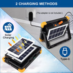 LED Baustrahler Solar 120W, Tragbar Arbeitsstrahler Akku mit 348 LED-Perlen 4 Modi, 10000 Lumen Arbeitsleuchte USB oder Solar Wiederaufladbare Ideal für Camping, Arbeit, Angeln, Schwarz