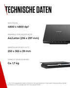 Canon Lide 400 Scanner (A4-Flachbett, CIS Sensor, 4,800 x 4,800 DPI, USB-Stromversorgung, 5 Scan-Buttons, Halter für senkrechte Aufstellung) schwarz