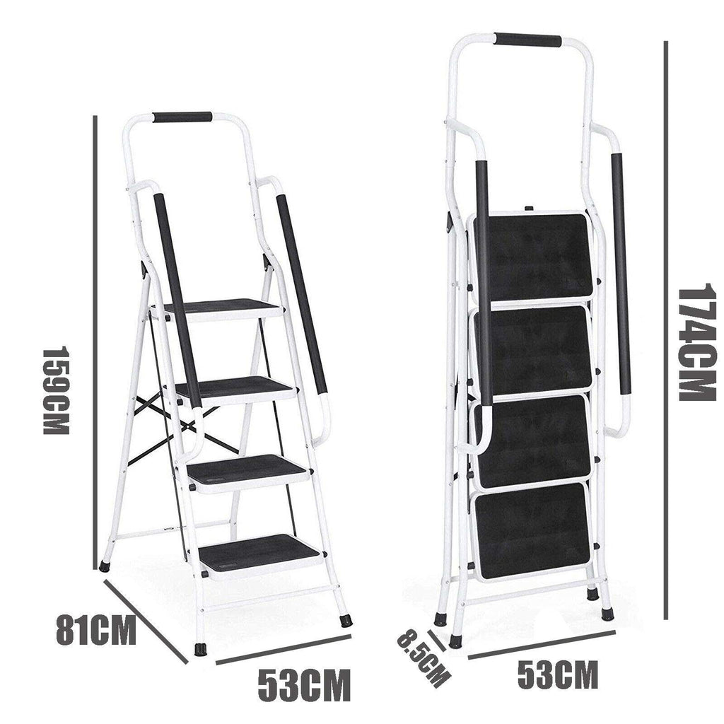 4 Stufen Klappleiter mit Handlauf Trittleiter Klappbar Tragbare kompakte Leiter Rutschfeste Matte Einfache Aufbewahrung Stehleiter für Home Kitchen Office DIY 150 kg max Belastung