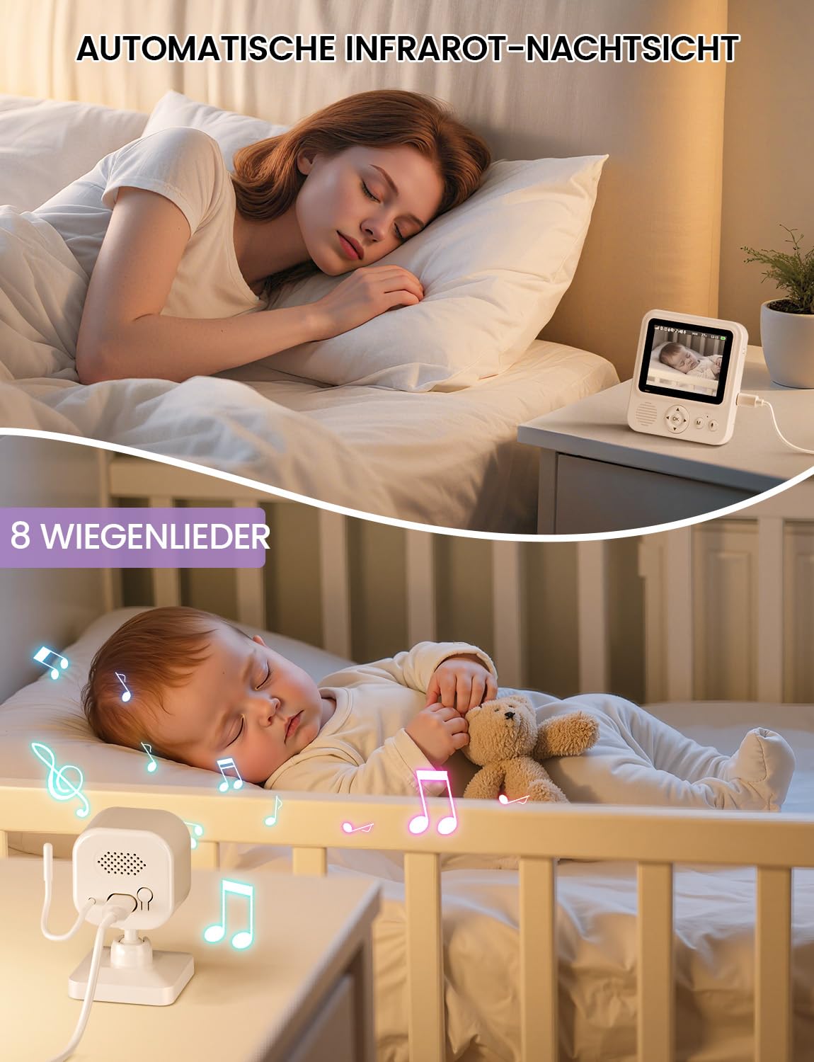 OBVHNUA Babyphone mit Kamera 720P IPS Video Babyphone ohne WLAN mit 2000mAh Akku Digitale Zoomfunktion Nachtsicht Temperatur-Alarm Zwei-Wege-Audio Schlaflieder VOX-Modus