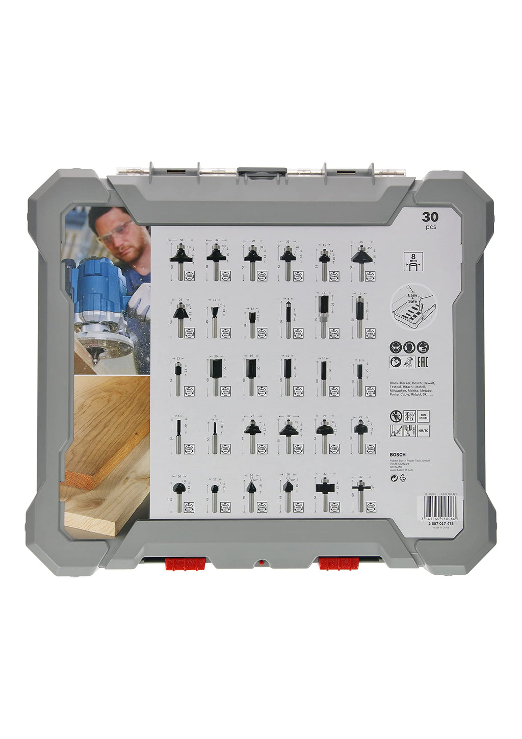 Bosch 30x PRO Fräser-Set gemischt, 30-tlg. (für Weichholz, Hartholz, Ø 4-32 mm, Professional Zubehör Handfräse, Kantenfräse)