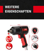 KS Tools Schlagschrauber Druckluft THE DEVIL 3/4" 515.3400 2000Nm I Druckluft Schlagschrauber in 3-Stufen einstellbar 1290, 1010, 660 Nm I Hochleistungs-Doppel-Hammer-Schlagwerk
