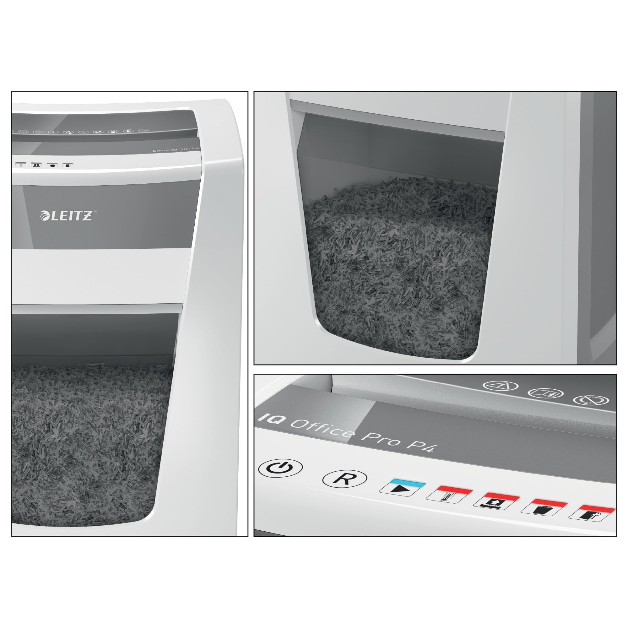 Leitz IQ Aktenvernichter Office Pro, Partikelschnitt Sicherheitsstufe P4, 22-20 Blatt (70-80 g/m²), TÜV+GS zertifiziert, 4 Stunden Dauerbetrieb, 30L Behälter, Sehr leiser Schredder für Büro, 80050000