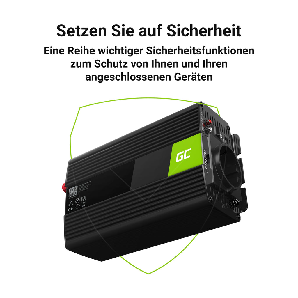 Green Cell 300W/600W 12V auf 230V Reiner Sinus Volt kfz Spannungswandler Wechselrichter Konverter Pure Sine Wave Power Solar Inverter DC AC Umwandler Stromwandler Zigarettenanzünder Steckdose