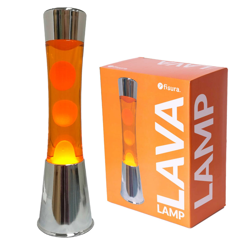 FISURA - Lavalampe orange. Silberner Chromsockel, orangefarbene Flüssigkeit und orangefarbene Lava. Lavalampe mit ersatzbirne.11 x 11 x 39,5 Zentimeter