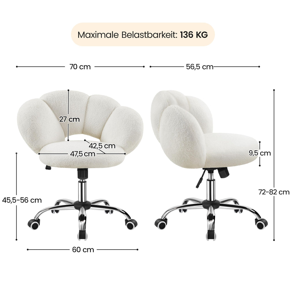 Yaheetech Schreibtischstuhl Bürostuhl Ergonomisch Bürosessel in Wolkenform Schminktischstuhl bis 136 kg Belastbar Computerstuhl Höhenverstellbar für Schlafzimmer Büro Wohnzimmer Weiß