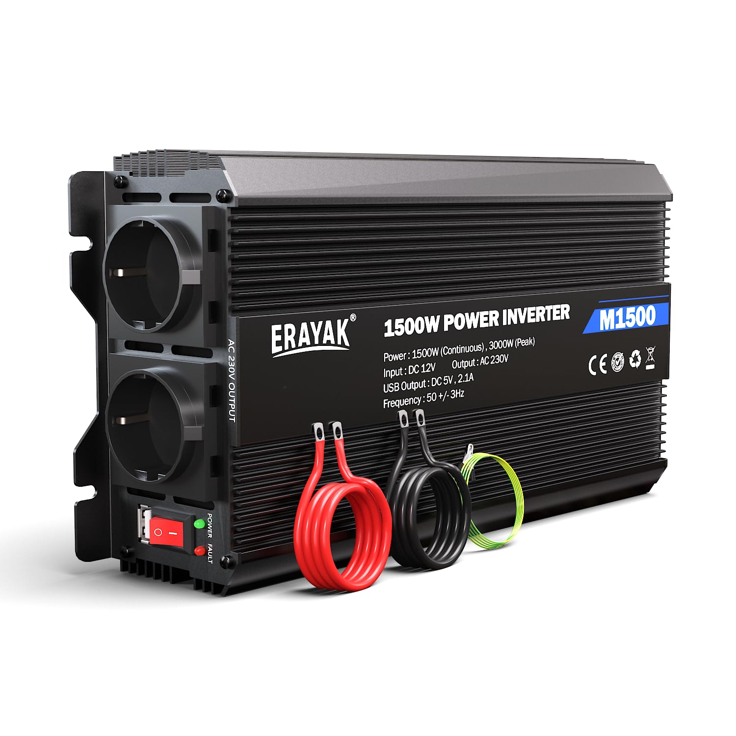 ERAYAK Spannungswandler 12v 230v 1500W/3000W KFZ Wechselrichter Power Solar Inverter DC AC Steckdose Umwandler Stromwandler Fahrzeuge Wohnwagen Auto Modifizierte Sinus Sine Wave