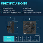 HG Power 250mm Abluftventilator Industrie Wandventilator 1100m³/h Wandlüfter mit Maschensieb Auspuffventilator mit EU-Stecker Aluminium Fensterventilator für Keller Garage Küche
