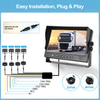 CAMECHO RV Rückfahrkamera Set 4 Kameras Set,Videoaufzeichnung 9 Zoll LCD Monitor DVR+4 Geteilte Rück und Vorder Kamera, Weitwinkel, IP68 wasserdicht, 18IR Nachtsicht, für LKW/Anhänger/Bus/Van 12V-35V