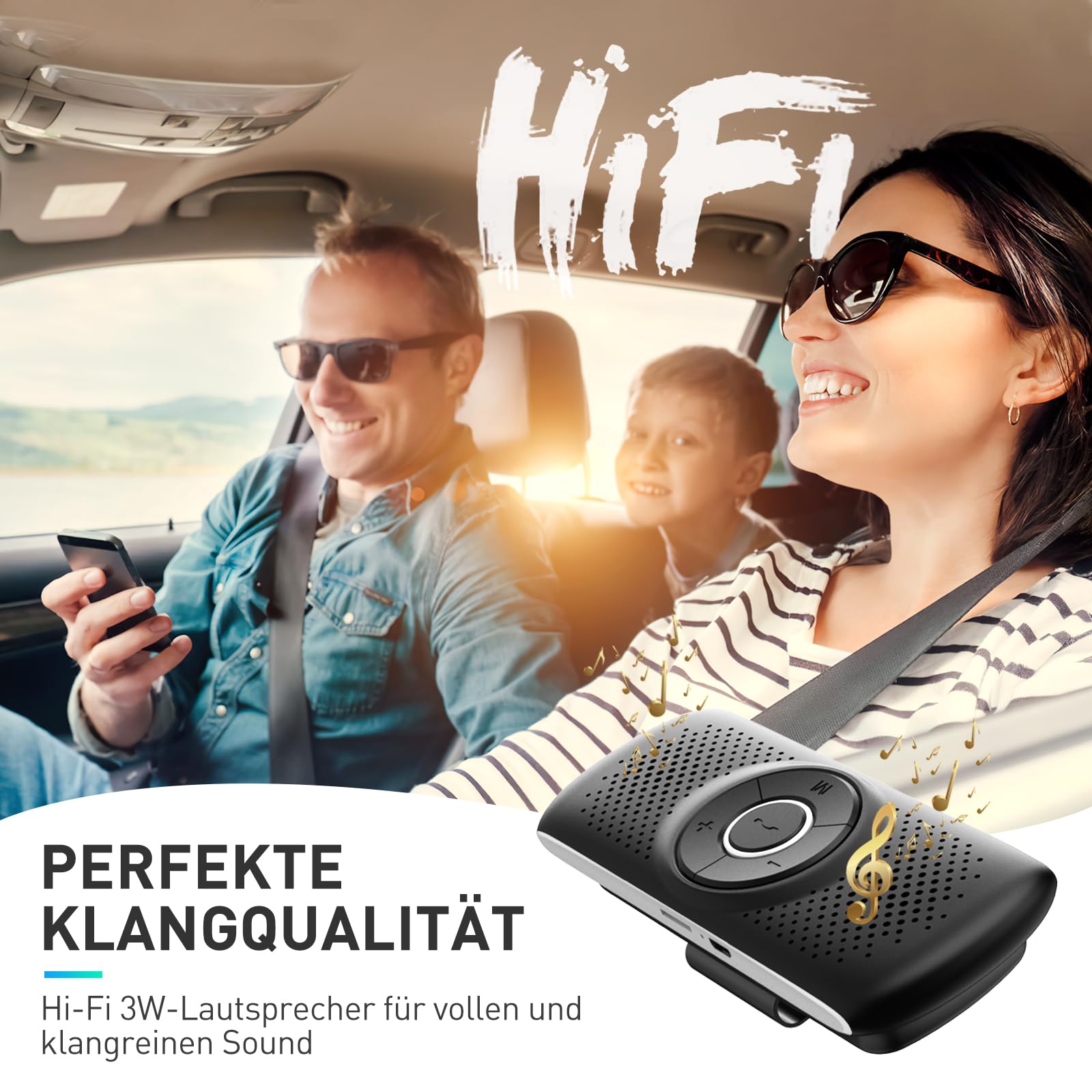 AGPTEK Freisprecheinrichtung für Auto, Bluetooth 5.0, integriertes Mikrofon, mit Clip für GPS, Musik, TF-Kartenslot, automatische Wiederverbindung, Lautsprecher, IOS Siri & Google Assistant, Schwaz