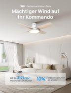 Dreo Ceiling Fan with Light and Remote Control, 44 Inch Flat Black Reversible 5CC 6 Level Dimmable 6 Speeds Quiet Timer Easy Assembly for Bedroom