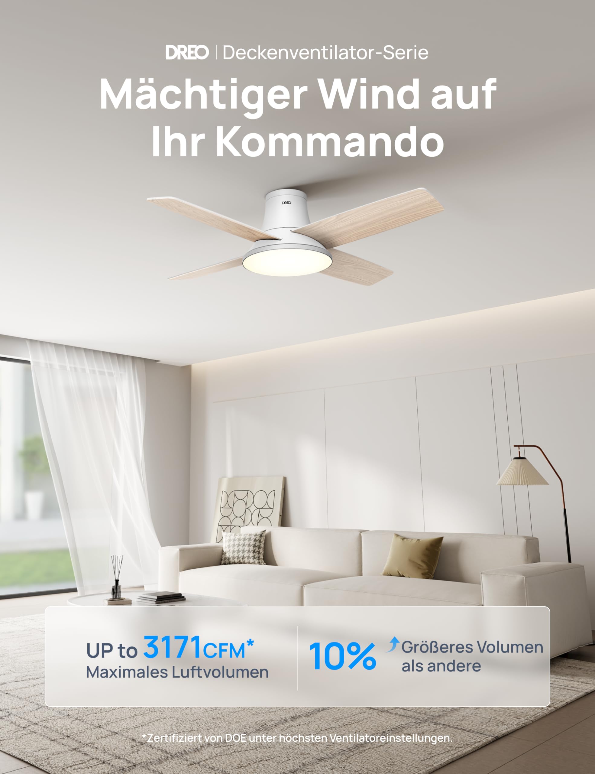 Dreo Ceiling Fan with Light and Remote Control, 44 Inch Flat Black Reversible 5CC 6 Level Dimmable 6 Speeds Quiet Timer Easy Assembly for Bedroom