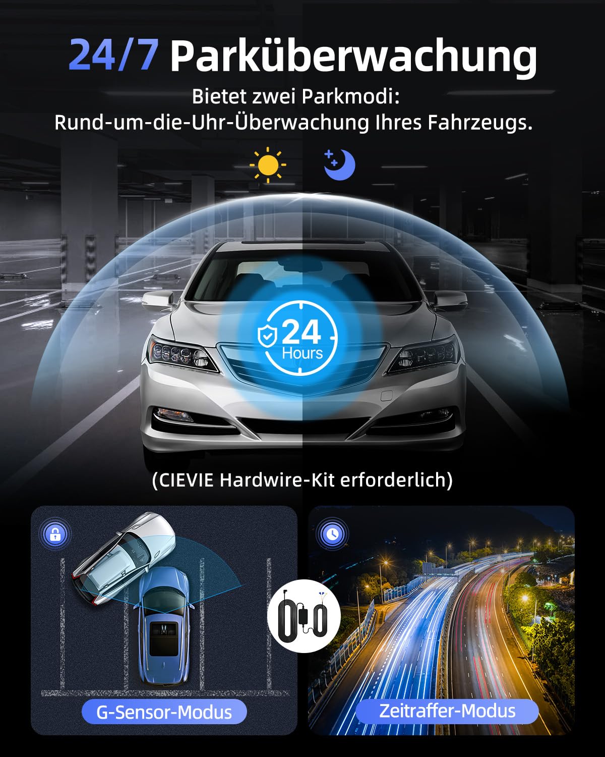 CIEVIE Dashcam Auto Vorne 4K, 1,5" IPS Display & 5G WiFi & 64GB Karte, 360° Drehbar Mini Dash Cam, Auto Kamera mit WDR Nachtsicht, 24/7 Parküberwachung, G-Sensor, Loop-Aufnahme, 170° Weitwinkel, C200