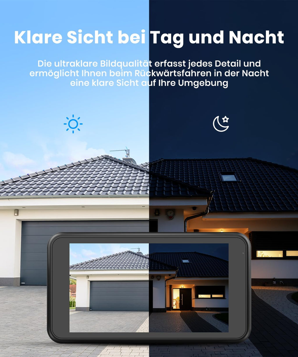 AUTO-VOX Rückfahrkamera kabellos: 5" 1080P Monitor,Dual-Channel,30 Min. Einbau,Stabile Digitale Funkübertragung,IP69K Wasserdicht & Nachtsicht,für SUV, LKW, PKW, Pickup,Anhänger