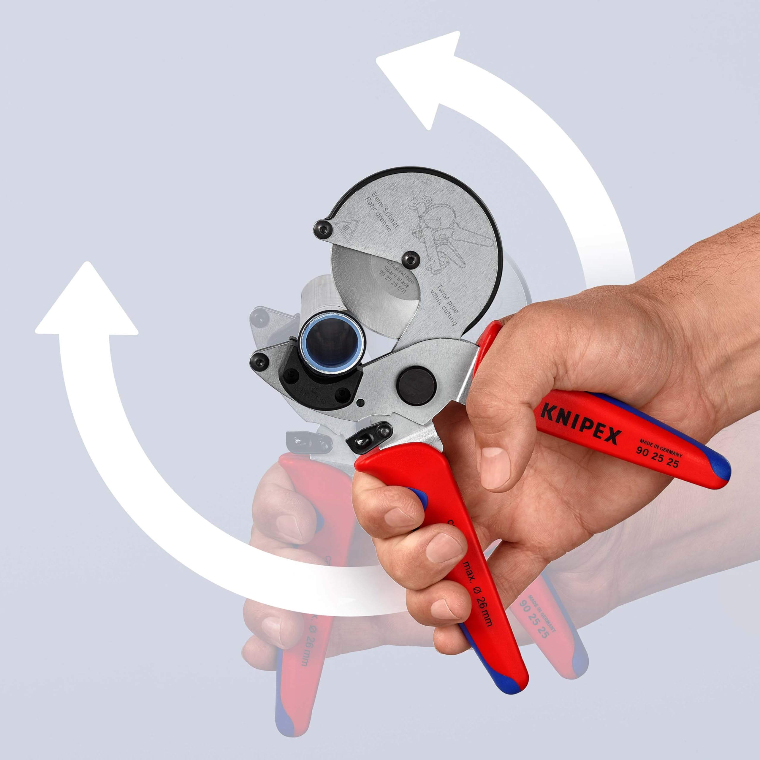 KNIPEX Rohrschneider für Verbund- und Kunststoffrohre verchromt mit Mehrkomponenten-Hüllen 210 mm, 90 25 25