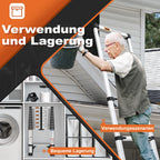 HBTower Teleskopleiter 3,8 m aus Aluminium, Klappbare Ausziehleiter mit Rutschfesten Füßen, Robust & Tragbar, Tragkraft 150 kg, Ideal für Dachrinnenreinigung & Außenreparaturen, Silber