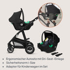LIONELO BIANKA Kinderwagen 3 in 1 bis 22 kg Babywanne Autositz, Zusammenlegbar, Reise-System, Einstellung der Rückenlehne, Räder 360 Stoßdämpfer, Verdeck XXL