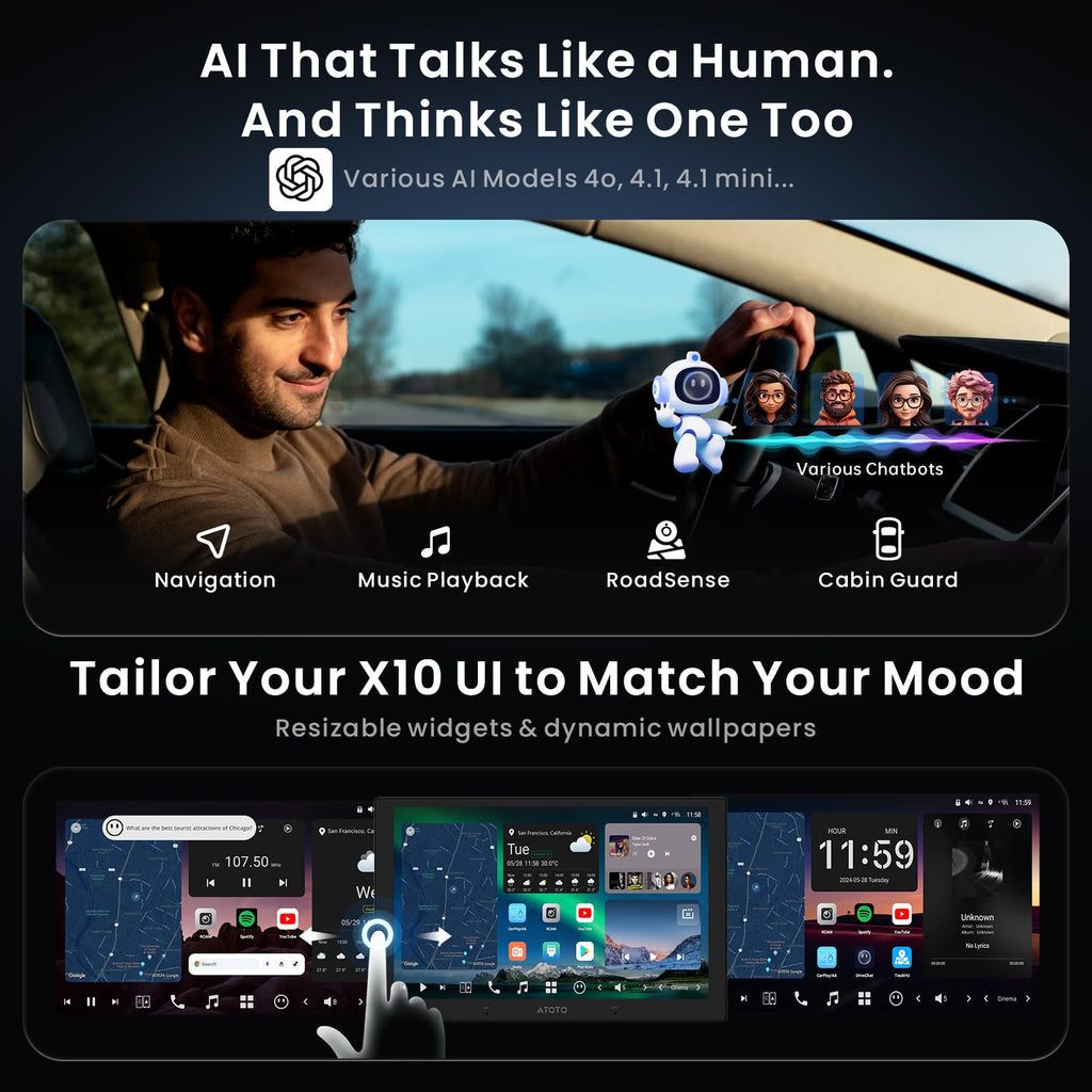 ATOTOZONE X10G209E 9.35 Zoll Android Autoradio Doppel-Din, 8+128G, 4G LTE, KI-Sprachassistent, Kabelloses Carplay & Android Auto, Duales Mikrofon & Bluetooth & Kameraeingang, 36B-EQ, HDMI-Eingang
