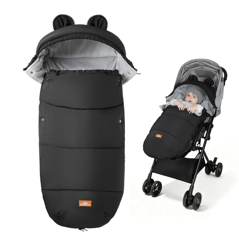 bemece Fußsack Kinderwagen Winter, Universal Fußsack Buggy mit Warmem & Bequemen Kristallvelours, Universal & Abnehmbar, Fusssack Kinderwagen Baby Winter für Buggys Kinderwagen - Schwarz