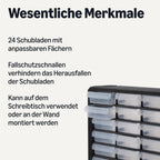 Amazon Basics Schubladenbox, 24-Fächer Kleinteilemagazin aus Kunststoff mit Trennwänden für Büro/Werkzeug/Basteln, Wandmontage, 16 x 54,1 x 40,1 cm, Schwarz