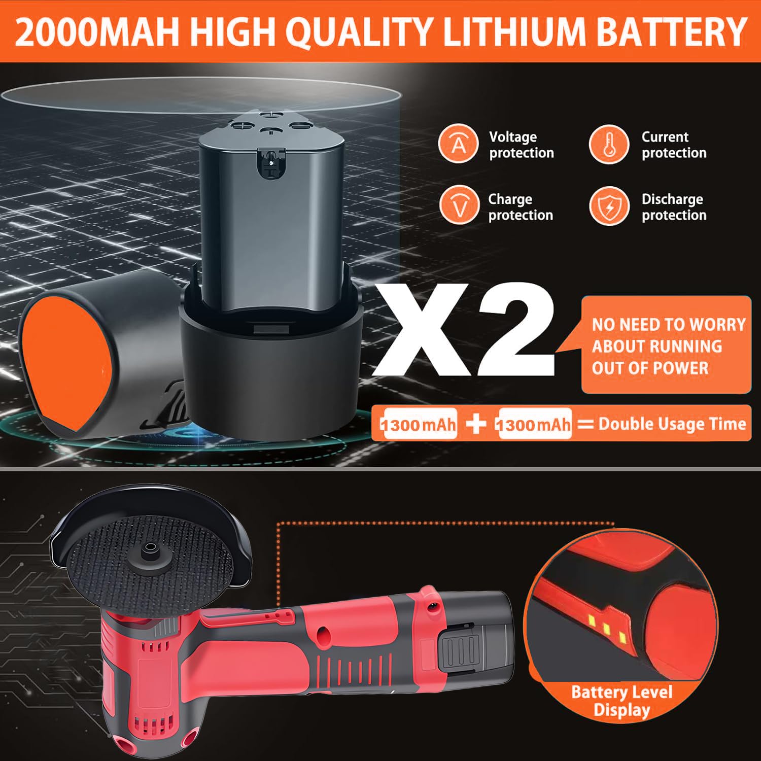 Mini Akku-Winkelschleifer, Multifunktional Doppelbatterie Akku Flex mit Leistungsstarker Motor, 7 Schleif- und Schneidzubehörteile und Aufbewahrungsbox zum Schneiden Polieren von Fliesen, Holz, Stahl