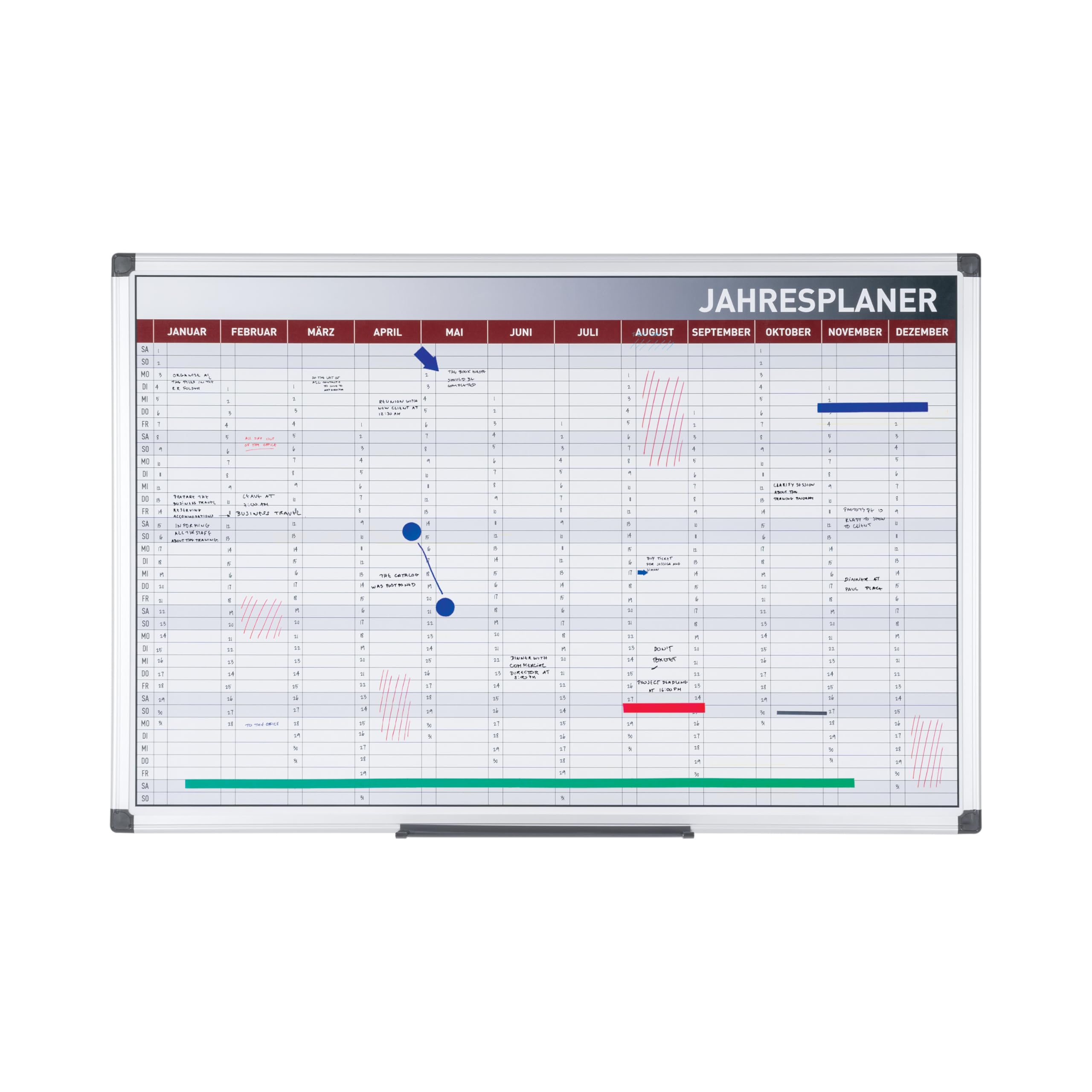 Bi-Office Magnetischer 52-Wochen Jahresplaner Maya, Trocken Abwischbar, Inklusive Marker Und Magneten, Plantafel, Planungstafel, 90 x 60 cm