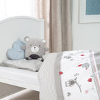 roba Babybett Set Adam & Eule - 70 x 140 cm - Mitwachsendes Kinderbett mit Bettwäsche, Himmel, Matratze - Höhenverstellbar - zu Juniorbett umbaubar - Holz weiß