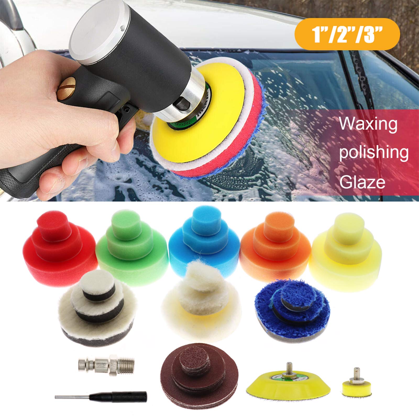 Mini Poliermaschine,druckluft Polierer 25mm 50mm 80mm Exzenter Schleifer Druckluft Winkelschleifer Poliermaschin/polierer Mit 24tlg Polierschwämme Polierpad Polierschleifmaschine Set für Auto