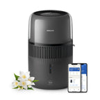 Philips 5000 Series Smart Verdunstungsbefeuchter für 45m², 12dB Ultra-leise, Schlafmodus, 99% weniger Bakterien mit NanoCloud, 300 ml/h, 4,5L Tank, Feuchtigkeitssensor, Timer, Schwarz (HU5600/03)