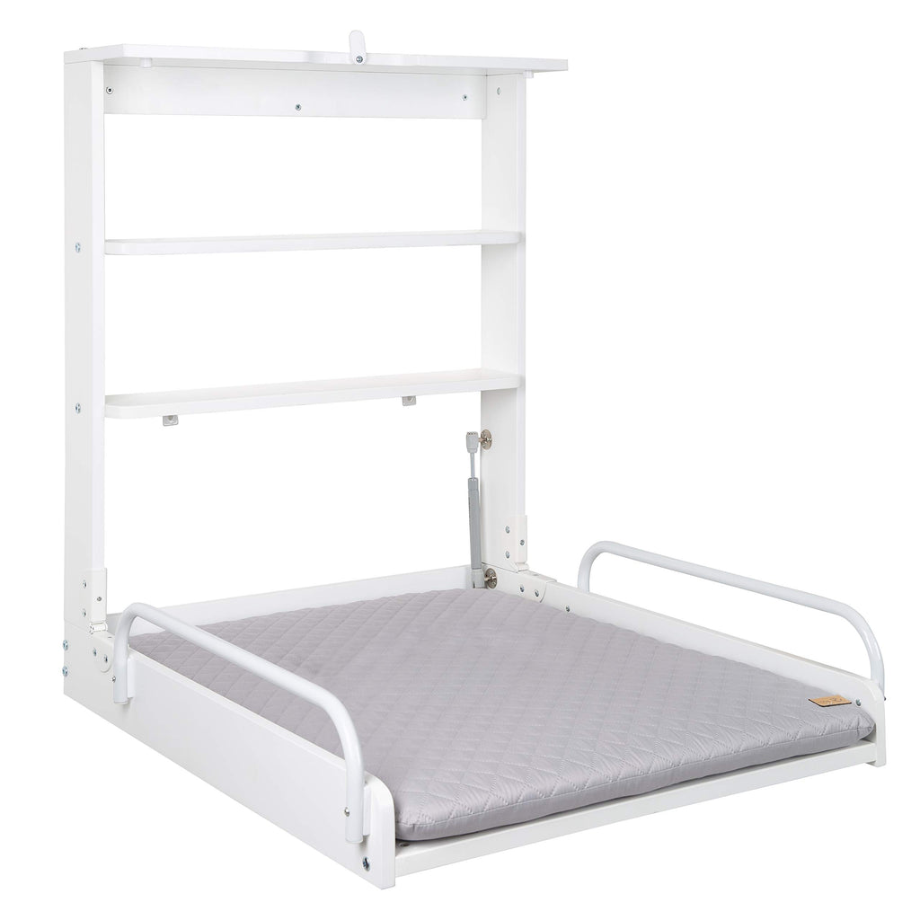 roba Wandwickeltisch + Wickelauflage roba Style grau - Wickeltisch klappbar & platzsparend zur einfachen Wandmontage - Holz weiß, 1 Stück (1er Pack)