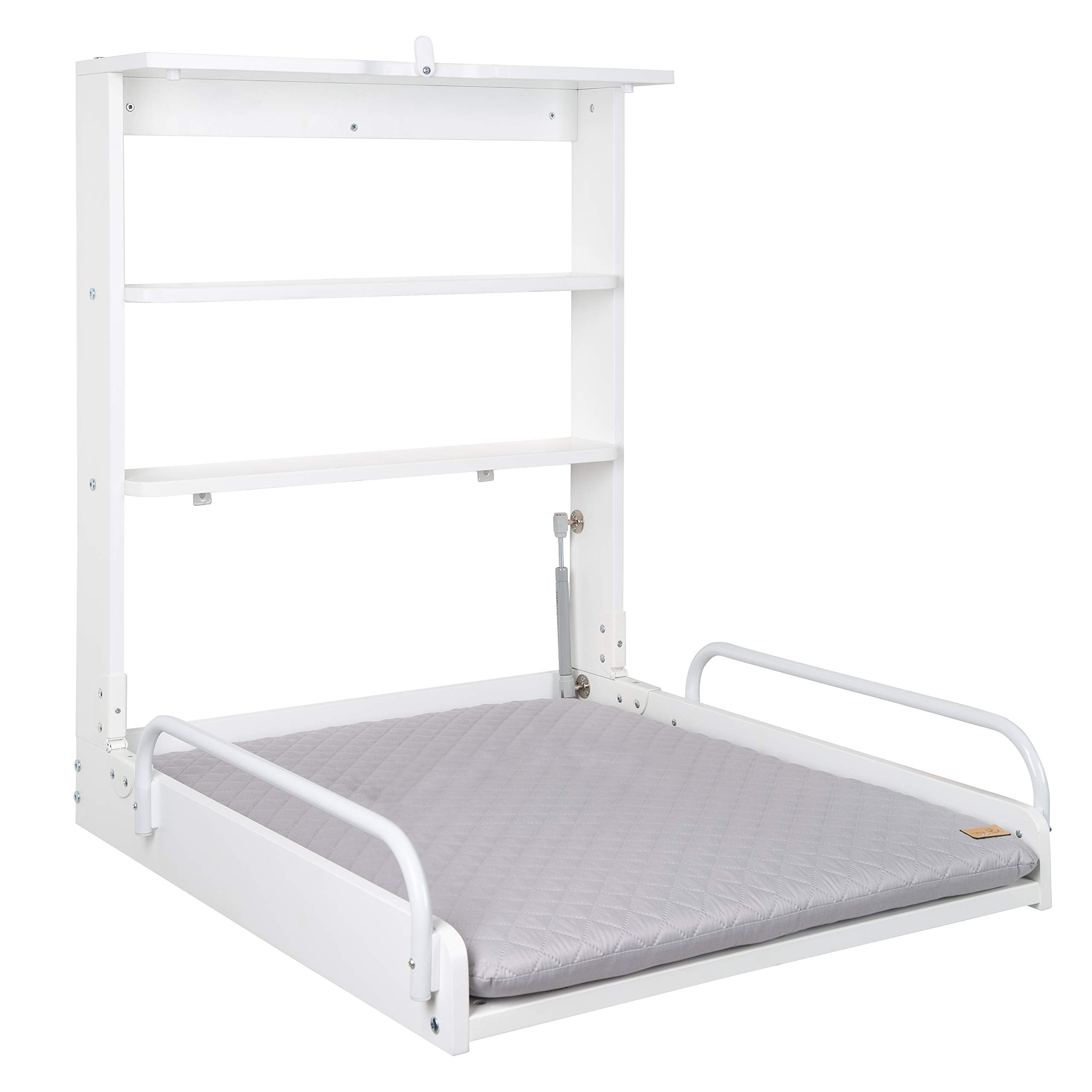 roba Wandwickeltisch + Wickelauflage roba Style grau - Wickeltisch klappbar & platzsparend zur einfachen Wandmontage - Holz weiß, 1 Stück (1er Pack)
