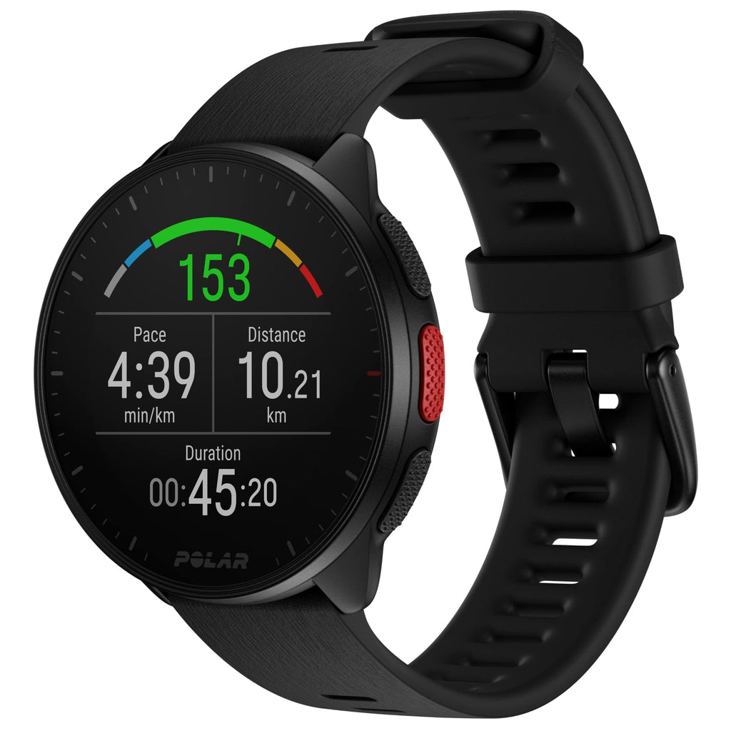 Polar Pacer - GPS-Laufuhr - sehr schneller Prozessor - Ultraleicht - helles Display - griffige Tasten - personalisiertes - Pulsmesser - Musiksteuerung, Night Black, S-L