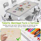 MAMIZO Kindertisch Packung mit 6 Stühlen, Kindertischgruppe Höhenverstellbar, Kinder Tisch Stuhl Set für Kindergarten und Kinderzimmer, Plastik Kindermöbel, Sitzgruppe Jungen Mädchen ab 2 Jahre, Grau