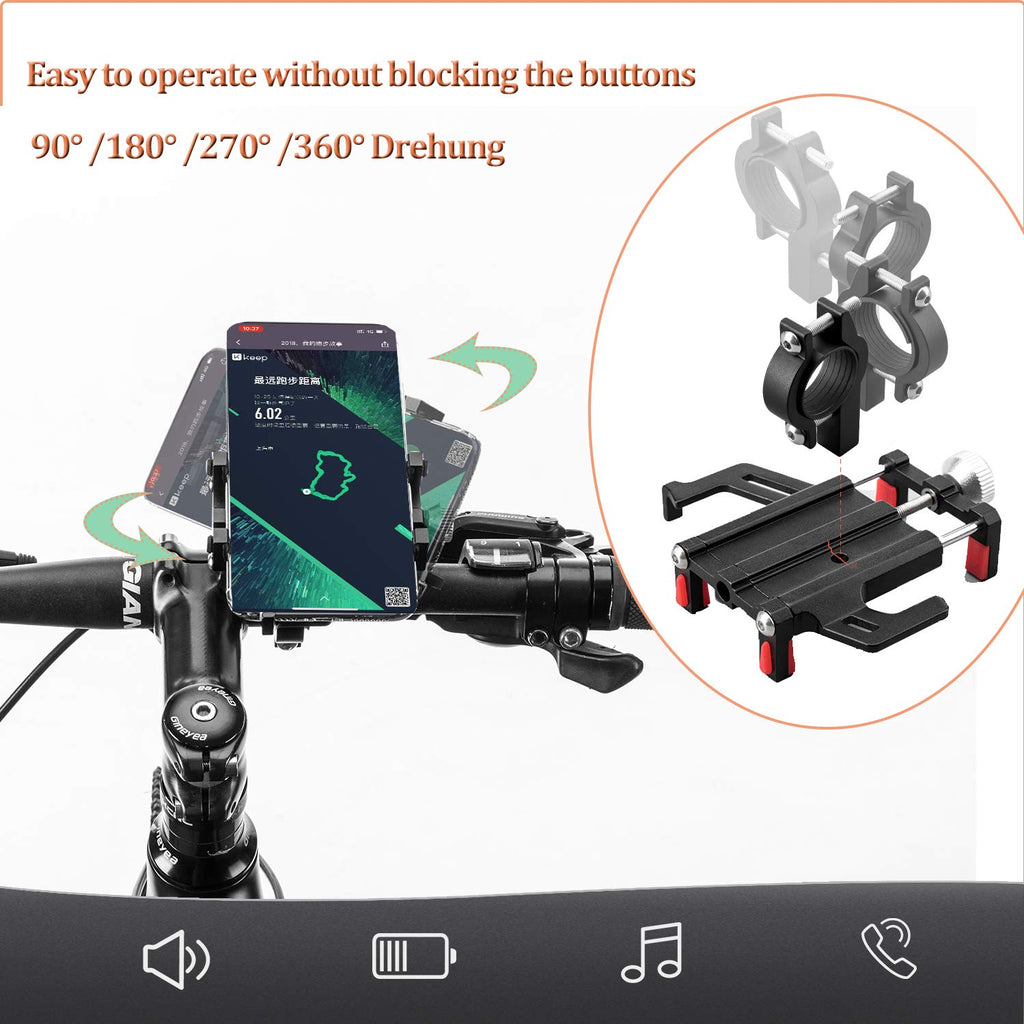 ROCKBROS Fahrrad Motorrad Handyhalterung für 4.2-6.8 Zoll Smartphone 360° Drehbar Ebikes Halterung für Lenker 22.2 bis 31.8mm Universal