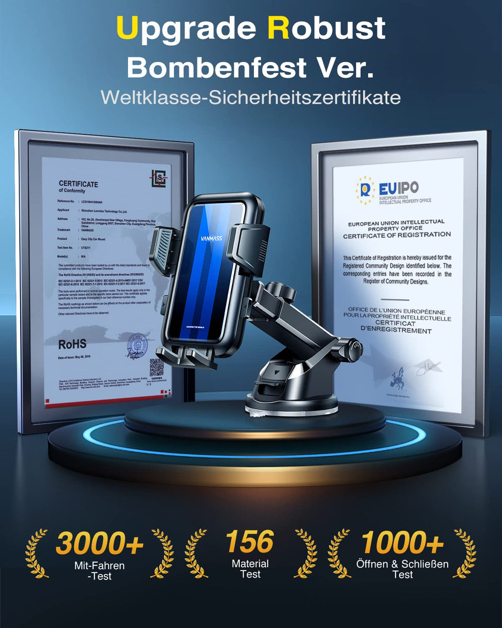 VANMASS 2025 【Neueste & Stärkste】 Handyhalterung Auto Militär-Klasse Handy Halterung Auto【Über 20KG Saugkraft】 Armaturenbrett Scheibe Autohalterung LKW für iPhone 16 Pro Max 15 14 Samsung S24 Android