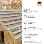 Unterspannbahn 100g/m² flexible dreilagige hochdiffusionsoffene Unterdeckbahn 1,5m x 50m (75m²) reißfest witterungsbeständig ohne Selbstklebestreifen wasserdicht Schalungsbahn HAUSA Classic HU100