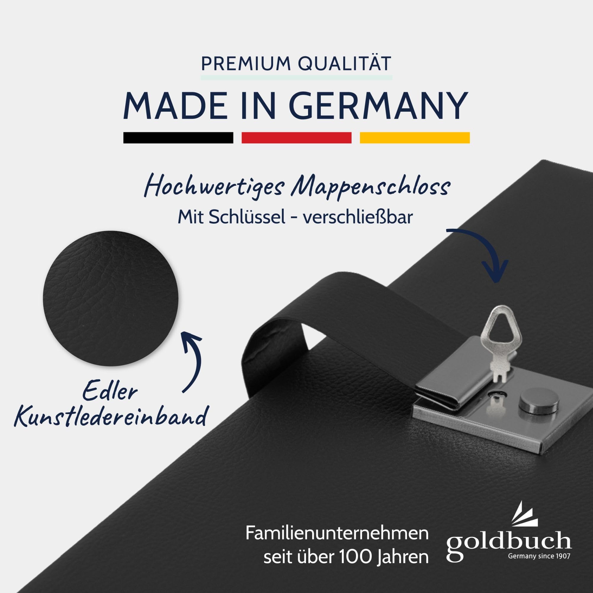 goldbuch Dokumentenmappe, Bologna, 27,5 x 34 cm, Inklusive 5 Sichthüllen, Erweiterbar, Mit Schloss, Kunstleder, Schwarz, 53523