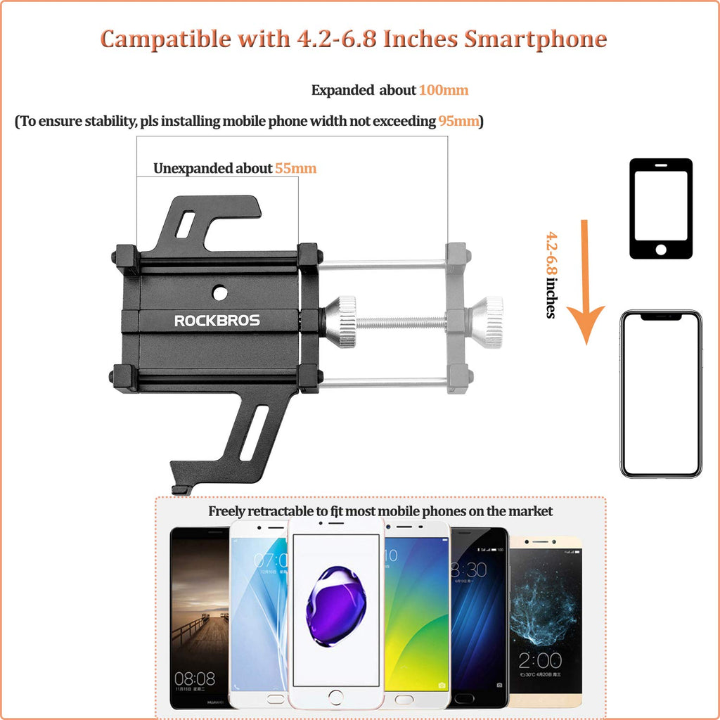 ROCKBROS Fahrrad Motorrad Handyhalterung für 4.2-6.8 Zoll Smartphone 360° Drehbar Ebikes Halterung für Lenker 22.2 bis 31.8mm Universal