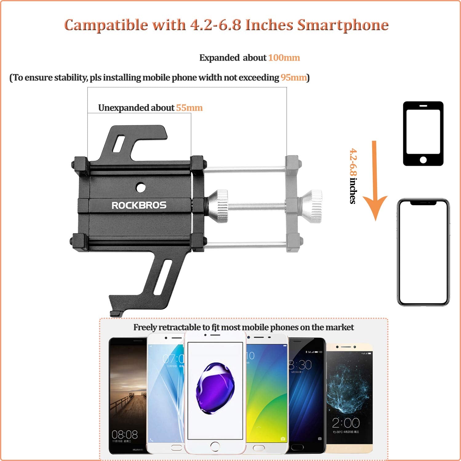 ROCKBROS Fahrrad Motorrad Handyhalterung für 4.2-6.8 Zoll Smartphone 360° Drehbar Ebikes Halterung für Lenker 22.2 bis 31.8mm Universal