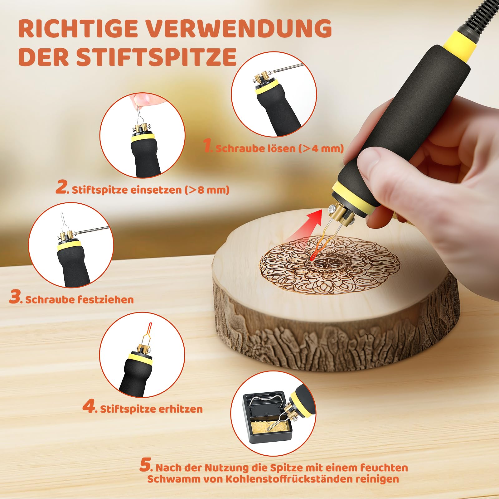 BURNNOVE Holz Pyrographie Set 100W, 100–750°C, Doppel-Pyrographie-Stifte mit LCD-Display, 21 Spitzen, Temperaturregelung, Komplettset für Holz, Leder, Kunsthandwerk
